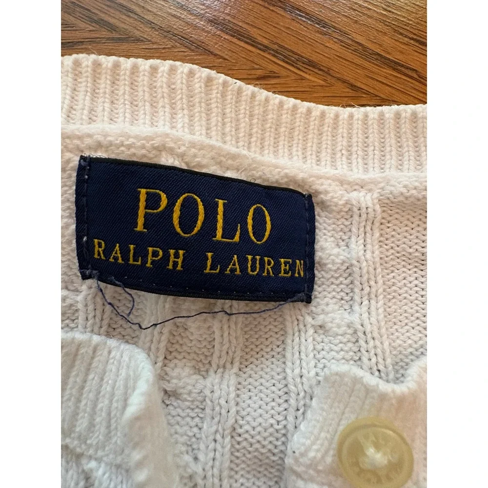 Polo Ralph Lauren Kids White Cable Knit Cardigan Pink Pony Sweater 12M